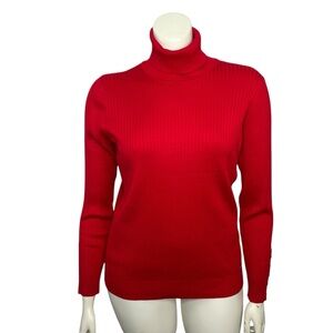 Calvin Klein XL Red Turtleneck Pullover Women Ribbed Long Sleeve Preppy New